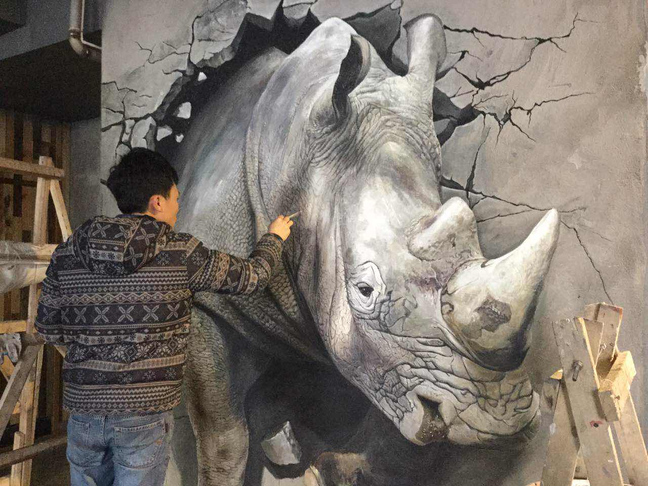 写实3d立体破墙而出