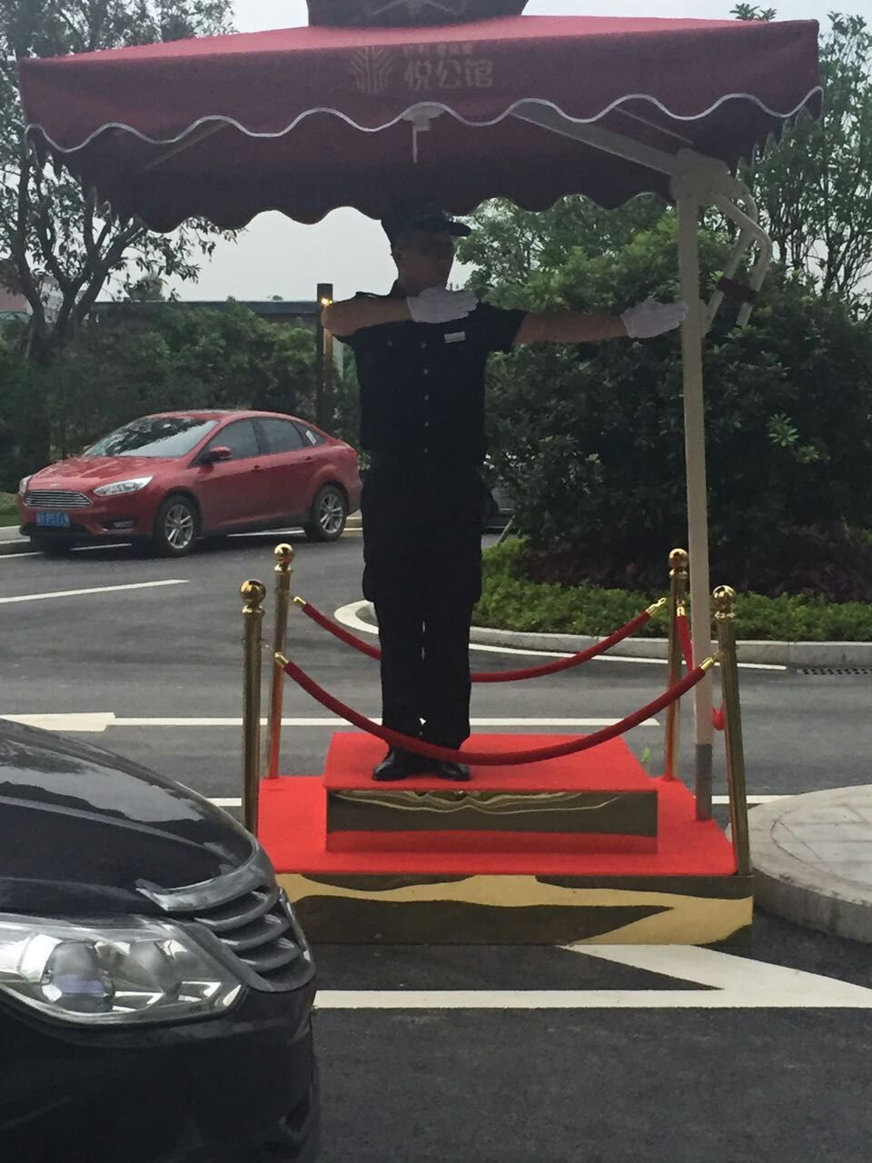 车辆指引 电瓶车维护 开车门护顶 敬礼服务 看看帅哥们都在干些啥?